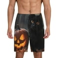 Mens Pajama Pants, Halloween Cute Pumpkin Black Cat Sleep Shorts Mens