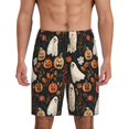 Mens Pajama Pants, Halloween Ghost Pumpkin Pattern Stylish Sleep Shorts