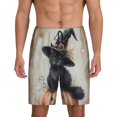Mens Pajama Pants, Halloween Witch Hat Black Cat Sleep Shorts Mens