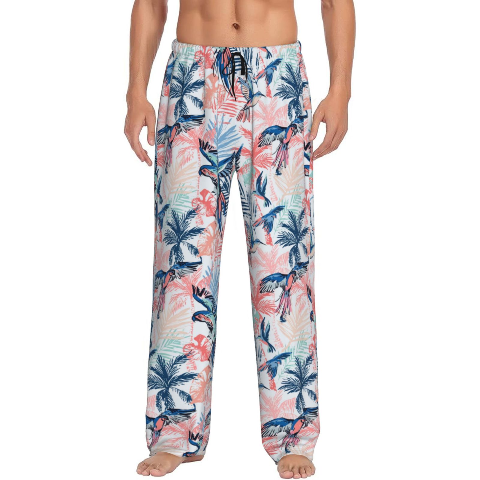 Mens Pajama Pants, Hand Drawn Cute Parrot Bird Lounge Pj Pants With ...
