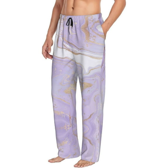 Mens Pajama Pants, Lavender Glitter Foil Stripes Soft Sleep & Lounge Pants for Men, Cuteness Casual PJ Bottoms Pants with Pockets