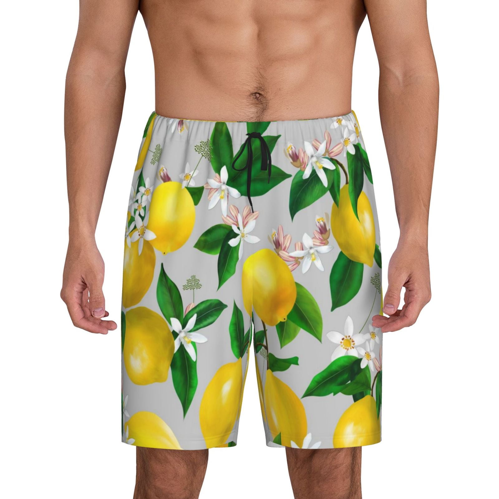 Mens Pajama Pants, Lemon Seamless Pattern Oil Painting Effect Stylish