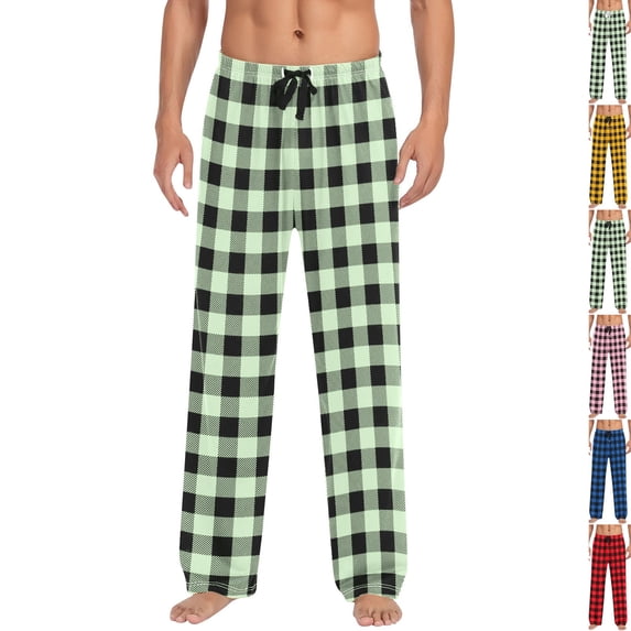 Mens Pajama Pants Lightweight Drawstring Waist Buffalo Plaid Pj Pants Checkered Sleep Lounge Pant with Pockets Mint Green 2XL