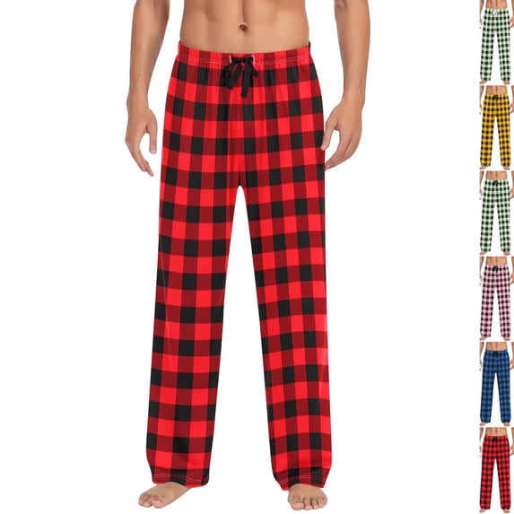 Mens Pajama Pants Lightweight Drawstring Waist Buffalo Plaid Pj Pants Checkered Sleep Lounge Pant with Pockets Red 3XL