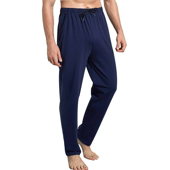 Mens Pajama Pants Lightweight Loose Fit Solid Color Elastic Waist Open Bottom Straight Leg Soft Loungewear With Drawstring Pockets Lounge Pants