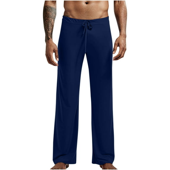 Mens Pajama Pants, Lightweight Soft Loungewear Straight Leg Drawstring Pant Sleepwear Bottoms Navy M