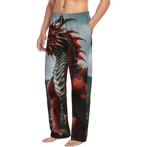 Mens Pajama Pants, Majestic Red Dragon Soft Sleep & Lounge Pants for Men, Cuteness Casual PJ Bottoms Pants with Pockets