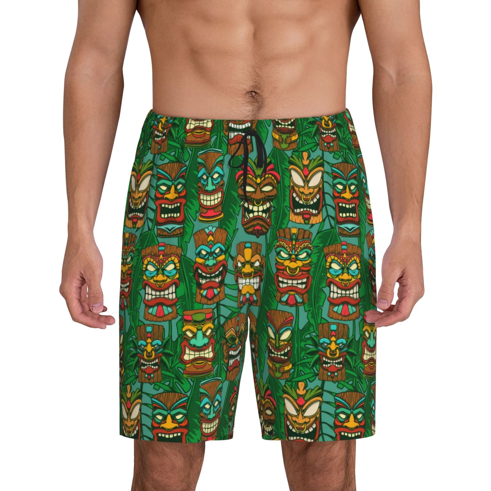 Mens Pajama Pants, Mask And Palm Leaves Sleep Shorts Mens Pajama Shorts