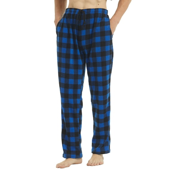 Mens Pajama Pants Men Fleece Plaid Lounge Pajamas Bottoms Male Sleepwear Pjs with Pockets Size X-Large