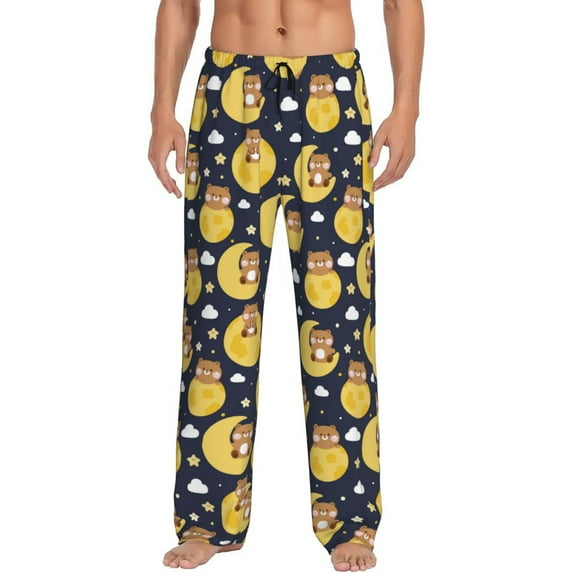 Mens Pajama Pants - Moon bear Soft Sleep Lounge Pants for Men, Casual PJ Bottoms Pants with Pocket