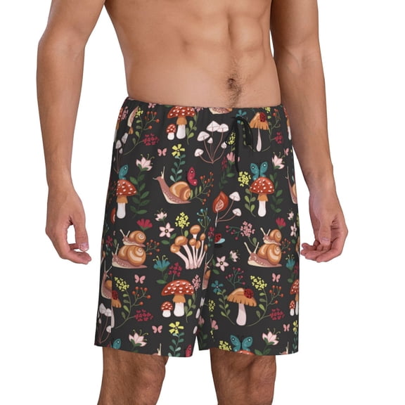 Mens Pajama Pants - Mushroom Snail Sleep Shorts Mens Pajama Shorts, Comfy Pj Pants for Mens Lounge Shorts