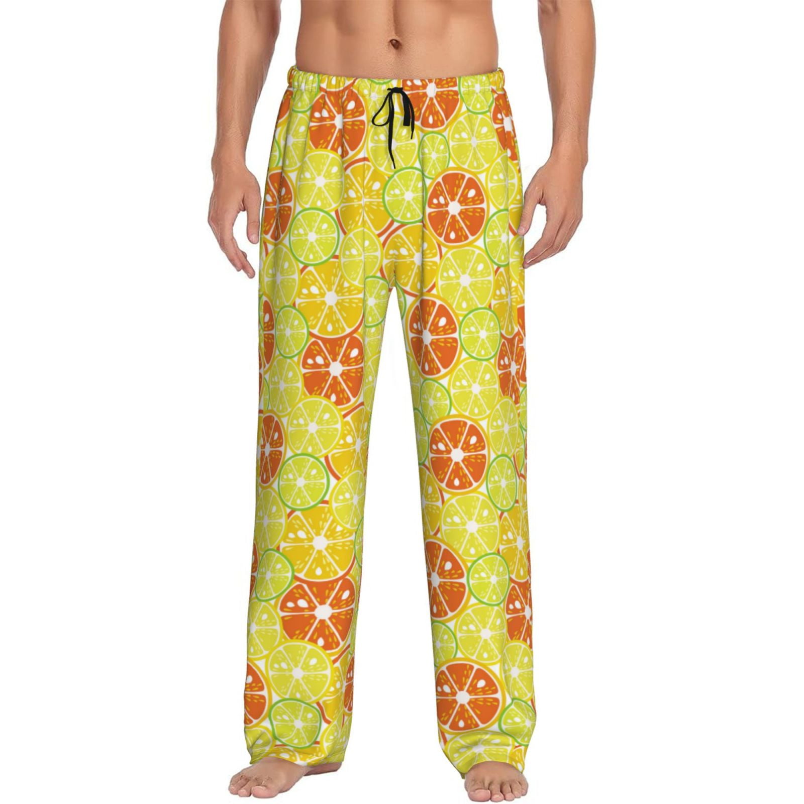 Mens Pajama Pants, Orange Lemon Lounge Pj Pants With Drawstring, Men'S ...