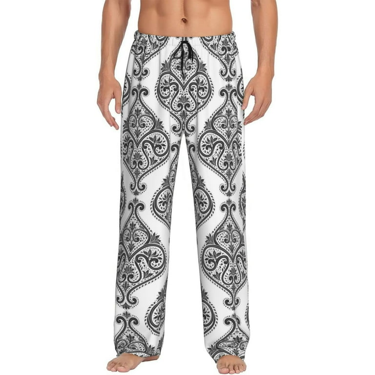 Mens Pajama Pants - Paisley Pattern Black White Mens