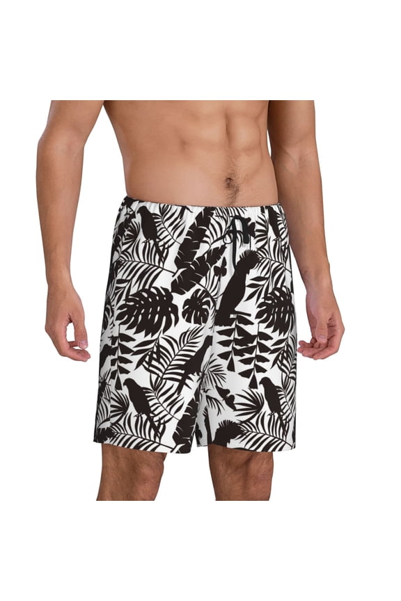 Mens Pajama Pants - Parrot Leaves Shadow Sleep Shorts Mens Pajama Shorts, Comfy Pj Pants for Mens Lounge Shorts