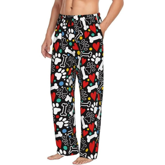 Mens Pajama Pants, Paw And Bones Soft Sleep & Lounge Pants for Men, Cuteness Casual PJ Bottoms Pants with Pockets
