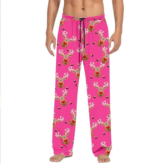 Mens Pajama Pants Pj Pants Pyjamas Casual Pockets Trousers Fashion Christmas Print Cute Casual Pajama Bottoms Sleep Pants Pink M