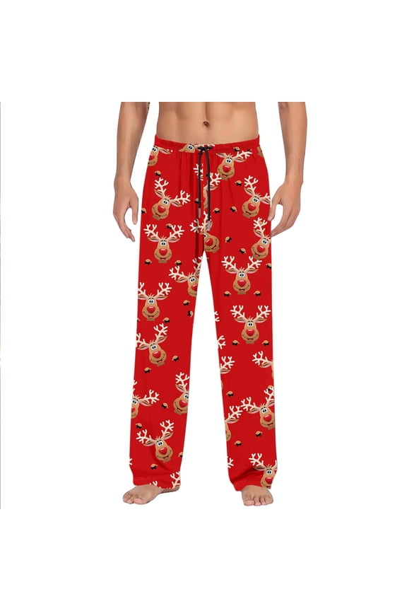 Mens Pajama Pants Pj Pants Pyjamas Casual Pockets Trousers Fashion Christmas Print Cute Casual Pajama Bottoms Sleep Pants Red M