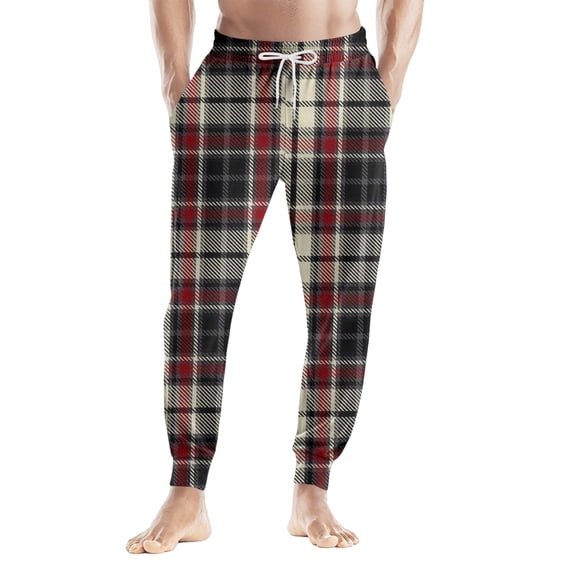 Onlypants Mens Pajama Pants with Plaid Print, Super Soft Men Pajama Bottoms with Pockets Drawstring, Loose Lounge Plaid Sleepwear Leisure PJs Pants, Christmas Gifts for Men, Style H, Size M