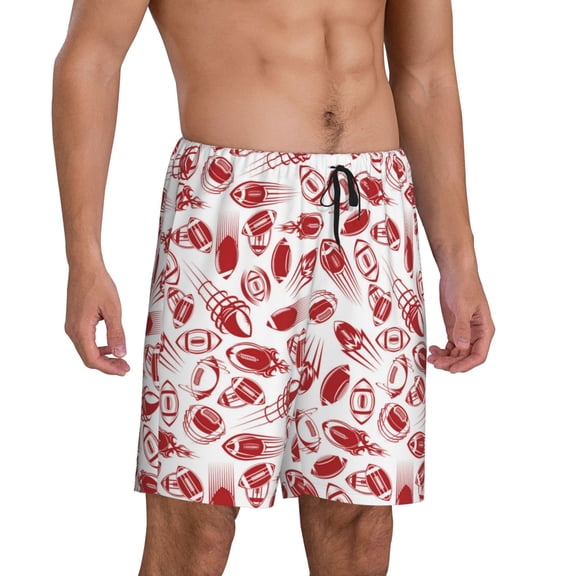 Mens Pajama Pants - Red Football Sleep Shorts Mens Pajama Shorts, Comfy Pj Pants for Mens Lounge Shorts