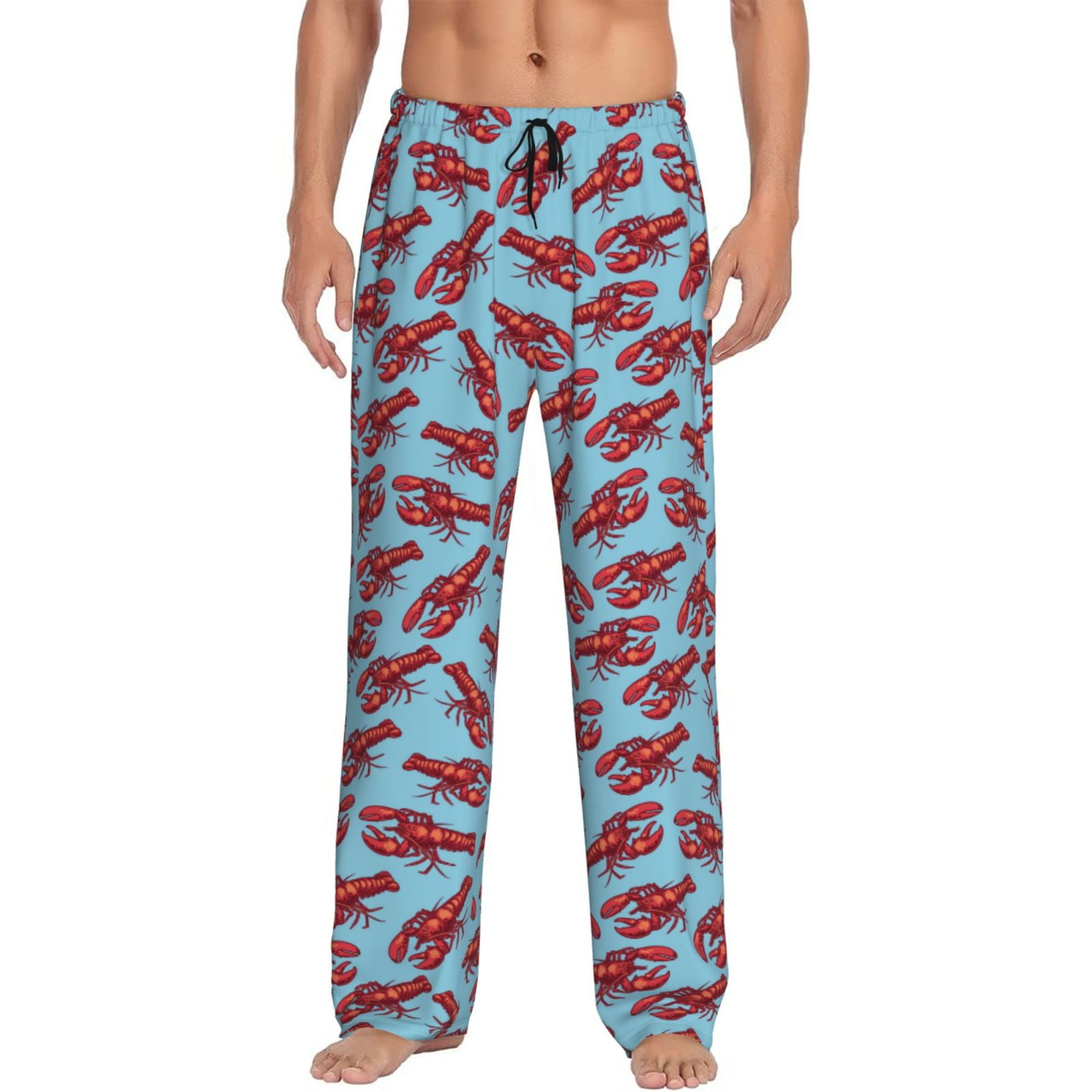 Mens Pajama Pants, Red Lobster Print Blue Lounge Pj Pants With ...