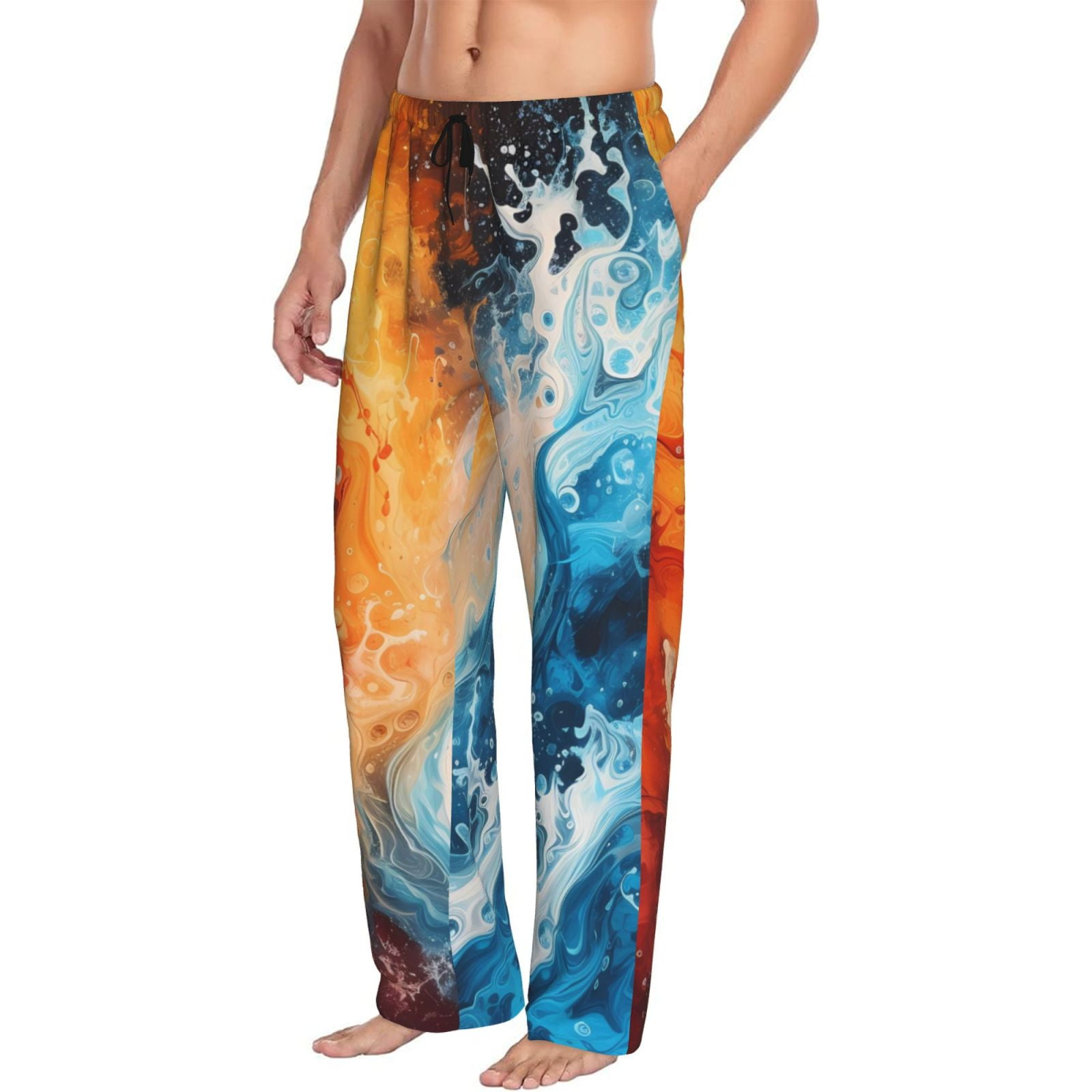 Mens Pajama Pants Red and Blue Waves Casual Sleep Lounge Pants for