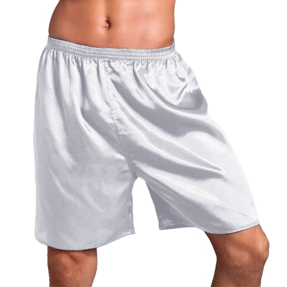 Mens Pajama Pants, Satin Pajama Boxer Shorts with Elastic Waistband,Casual Solid Color Pajama Pants for Men,White 1,2XL