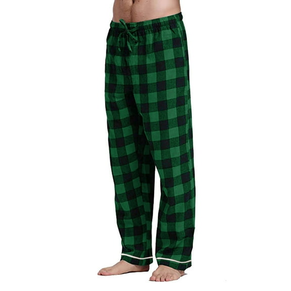 Mens Pajama Pants Set Cotton Lightweight Plaid Sleep & Lounge Pants, PJ Bottoms with Pockets Mens Sweatpants Open Bottom