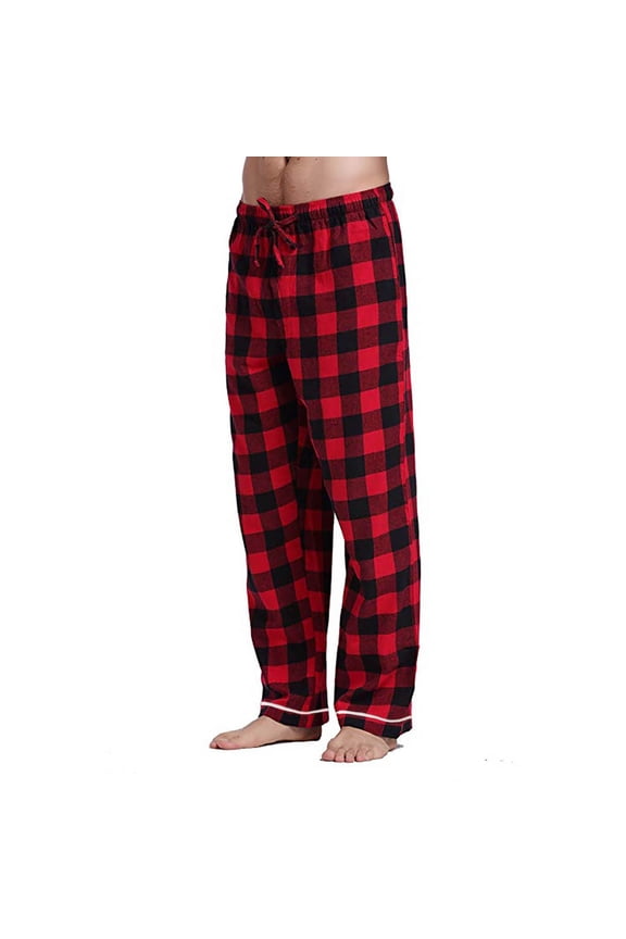 Mens Pajama Pants Set Flannel Cotton Lightweight Sleep & Lounge Pants, PJ Bottoms with Pockets and Fly Casual Pants for Men Elastic Waist