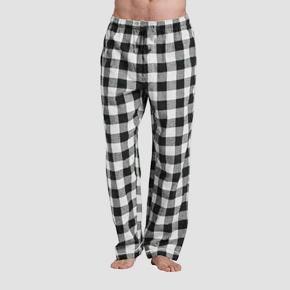 Mens Pajama Pants Set Flannel Cotton Lightweight Sleep & Lounge Pants, PJ Bottoms with Pockets and Fly Mens Loose Fit Pants Black