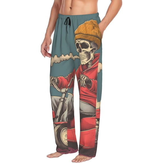 Mens Pajama Pants, Skull Mowing Lawn Graphic Soft Sleep & Lounge Pants for Men, Cuteness Casual PJ Bottoms Pants with Pockets