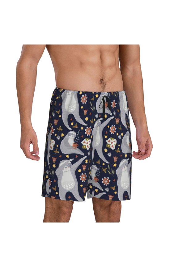 Mens Pajama Pants - Sloths Dancing Sleep Shorts Mens Pajama Shorts, Comfy Pj Pants for Mens Lounge Shorts