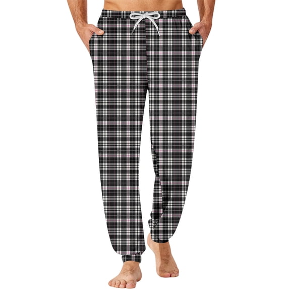 Mens Pajama Pants Soft Drawstring Elastic Waist Pajama Wide Leg Comfy Bottoms Lounge Pants With Pockets