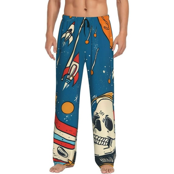 Mens Pajama Pants - Soft Sleep & Lounge Pants for Men, Astronaut Skeleton Space Cuteness Casual PJ Bottoms Pants with Pockets