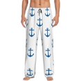 thumbnail image 1 of Mens Pajama Pants - Soft Sleep & Lounge Pants for Men, Blue ship anchors white cute Cuteness Casual PJ Bottoms Pants with Pockets, 1 of 5