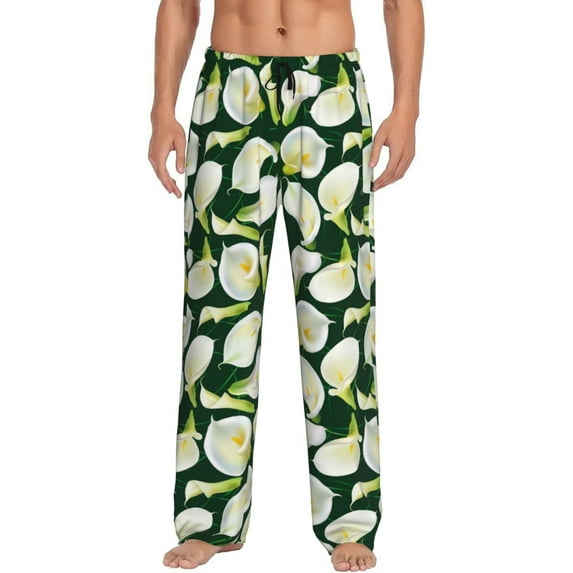Mens Pajama Pants - Soft Sleep & Lounge Pants for Men, Calla Lily Flowers Petal Cuteness Casual PJ Bottoms Pants with Pockets