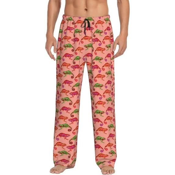 Mens Pajama Pants - Soft Sleep & Lounge Pants for Men, Cartoon Color Cute Lizard Green Cuteness Casual PJ Bottoms Pants with Pockets