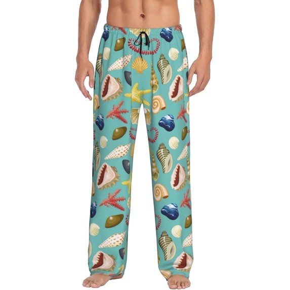 Mens Pajama Pants - Soft Sleep & Lounge Pants for Men, Conch Shells Print No.9020 Cuteness Casual PJ Bottoms Pants with Pockets