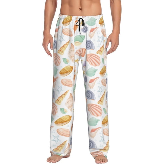 Mens Pajama Pants - Soft Sleep & Lounge Pants for Men, Conch Shells Print No.9054 Cuteness Casual PJ Bottoms Pants with Pockets