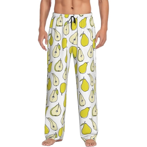Mens Pajama Pants - Soft Sleep & Lounge Pants for Men, Cute Green Pear Cuteness Casual PJ Bottoms Pants with Pockets