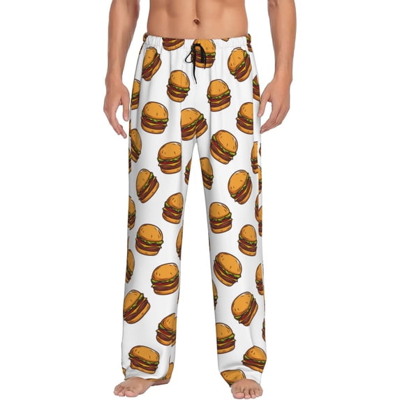 Mens Pajama Pants - Soft Sleep & Lounge Pants for Men, Cute Hamburger Cuteness Casual PJ Bottoms Pants with Pockets