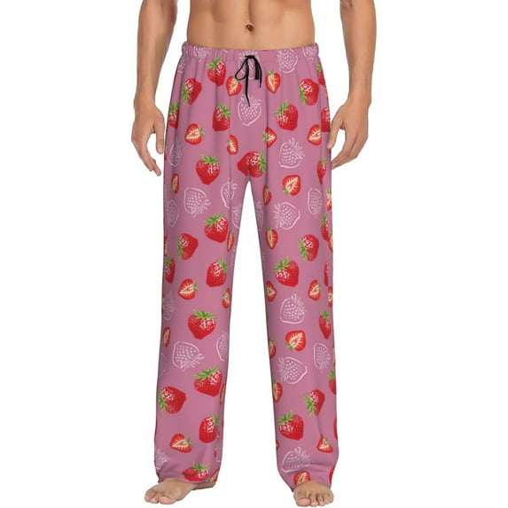 Mens Pajama Pants - Soft Sleep & Lounge Pants for Men, Cute Strawberry Purple Cuteness Casual PJ Bottoms Pants with Pockets