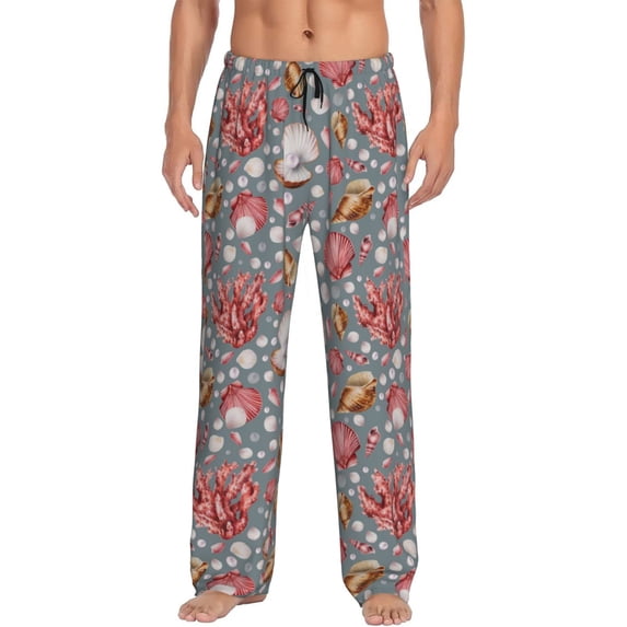 Mens Pajama Pants - Soft Sleep & Lounge Pants for Men, Hot Pink Scalloped Coral Cuteness Casual PJ Bottoms Pants with Pockets