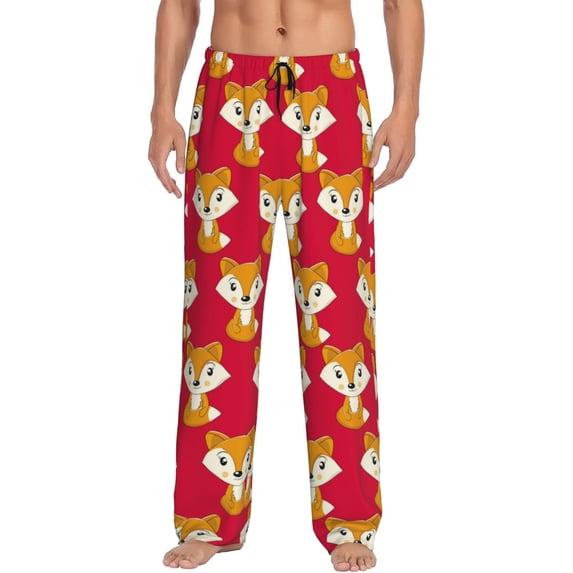 Mens Pajama Pants - Soft Sleep & Lounge Pants for Men, Lovely Fox Red Cuteness Casual PJ Bottoms Pants with Pockets