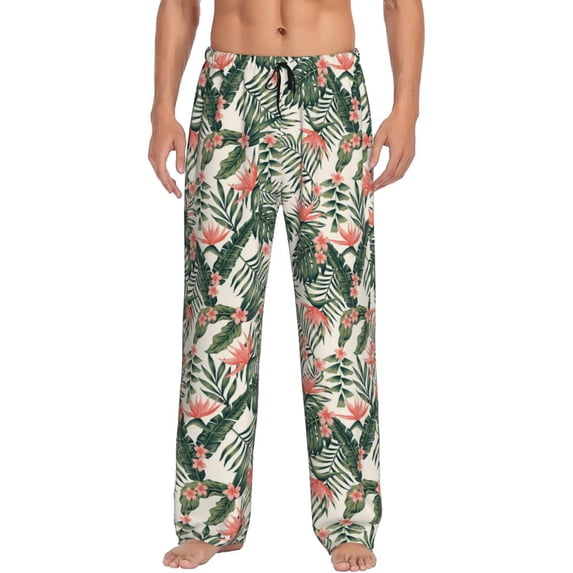 Mens Pajama Pants - Soft Sleep & Lounge Pants for Men, Palm Trees and Tropical Cuteness Casual PJ Bottoms Pants with Pockets