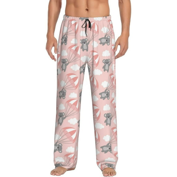 Mens Pajama Pants - Soft Sleep & Lounge Pants for Men, Pink Parachute Gray Koala Cuteness Casual PJ Bottoms Pants with Pockets