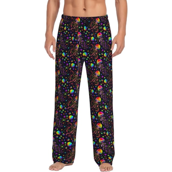 Mens Pajama Pants - Soft Sleep & Lounge Pants for Men, Rainbow Jellyfishes Cuteness Casual PJ Bottoms Pants with Pockets