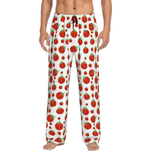 Mens Pajama Pants - Soft Sleep & Lounge Pants for Men, Red Tomato Cuteness Casual PJ Bottoms Pants with Pockets