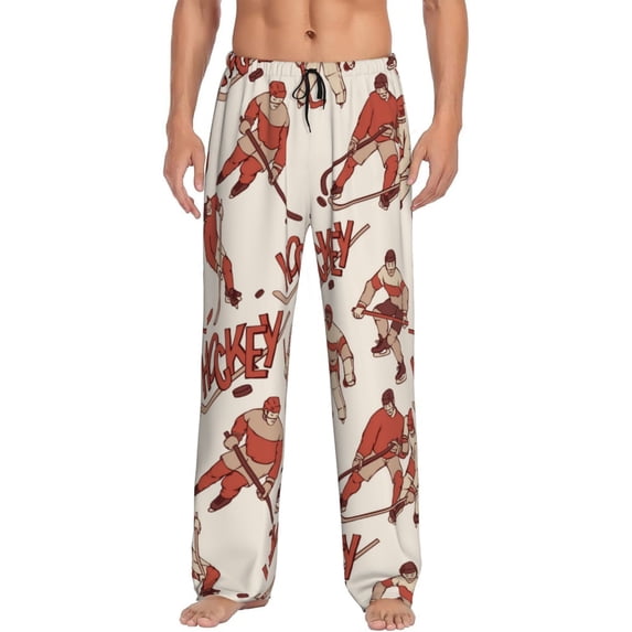 Mens Pajama Pants - Soft Sleep & Lounge Pants for Men, Retro hockey player stick cool Cuteness Casual PJ Bottoms Pants with Pockets