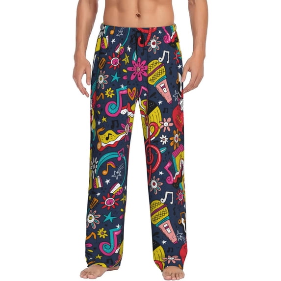 Mens Pajama Pants - Soft Sleep & Lounge Pants for Men, Rock Music Cuteness Casual PJ Bottoms Pants with Pockets