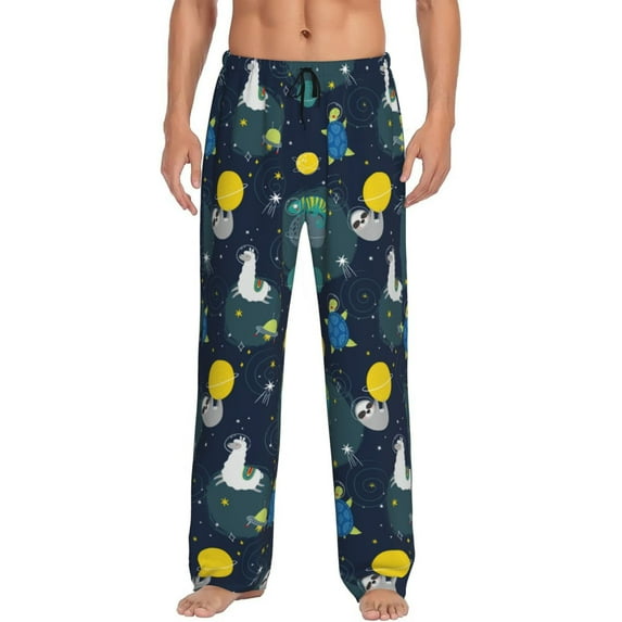 Mens Pajama Pants - Soft Sleep & Lounge Pants for Men, Space and Animals Cuteness Casual PJ Bottoms Pants with Pockets